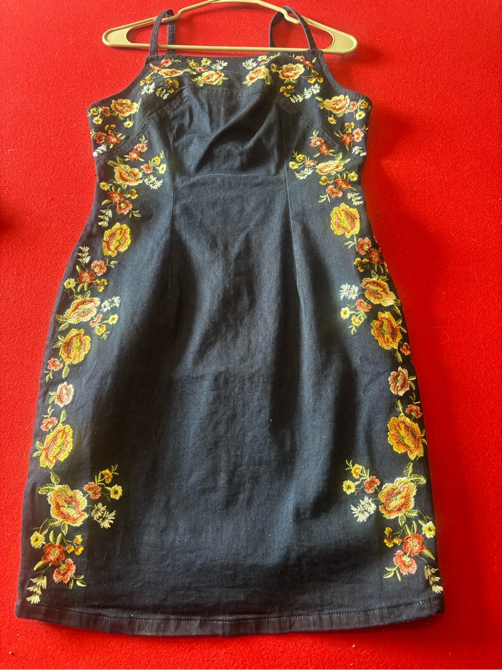 VENUS Navy Embroidered Midi Dress with Pink & Yellow Floral Detail - Picture 3 of 3